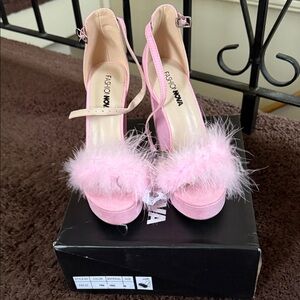 Fashion Nova Blush Pink Feathered Heels